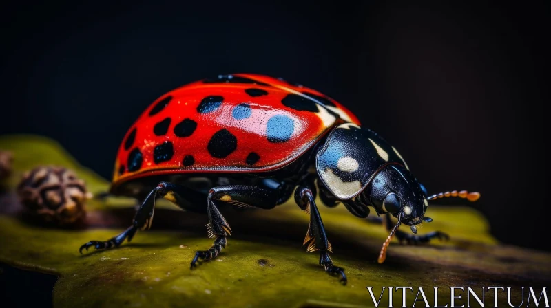 Detailed Ladybug on Green Leaf AI Image