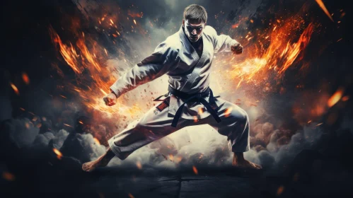 Dynamic Karate Fighter in Fiery Stance