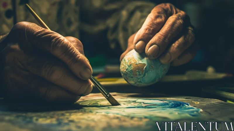 Elderly Person Painting Easter Egg - Delicate Artistic Moment AI Image