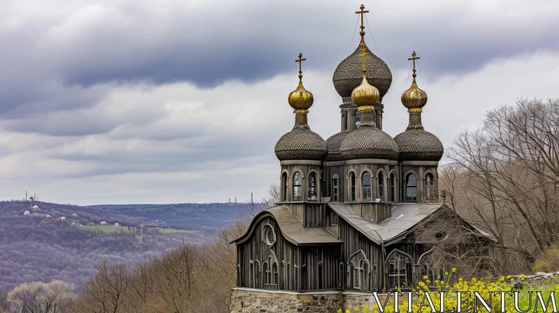 Enchanting Russian Orthodox Church with Wooden Structure AI Image