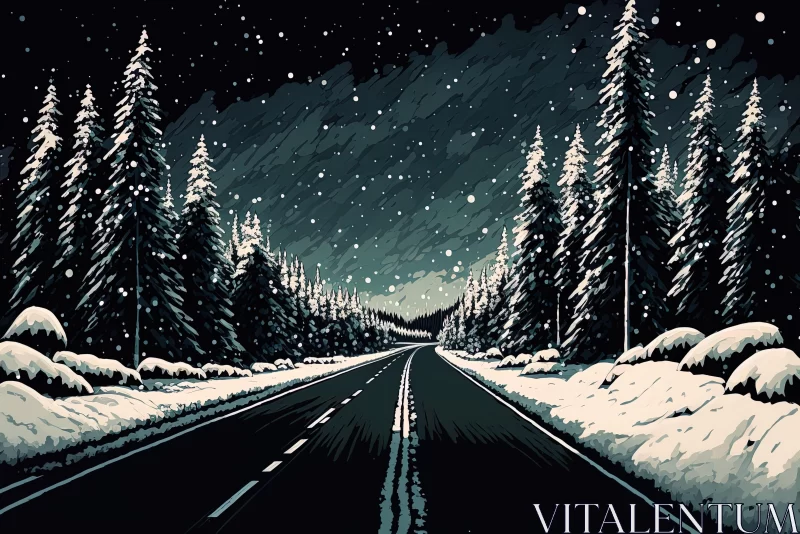 Endless Frozen Road: Vintage Poster Design | Pixel Art Illustration AI Image