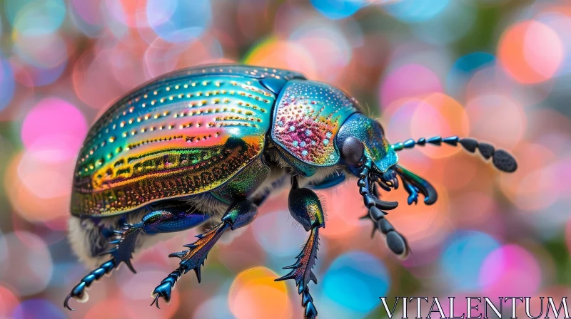 AI ART Rainbow-Colored Beetle Close-Up Photo