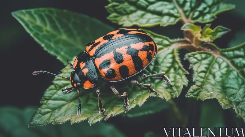 AI ART Red and Black Spotted Beetle on Green Leaf