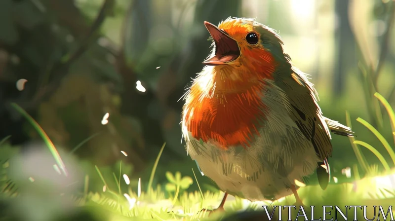 Singing Bird Painting in Forest AI Image