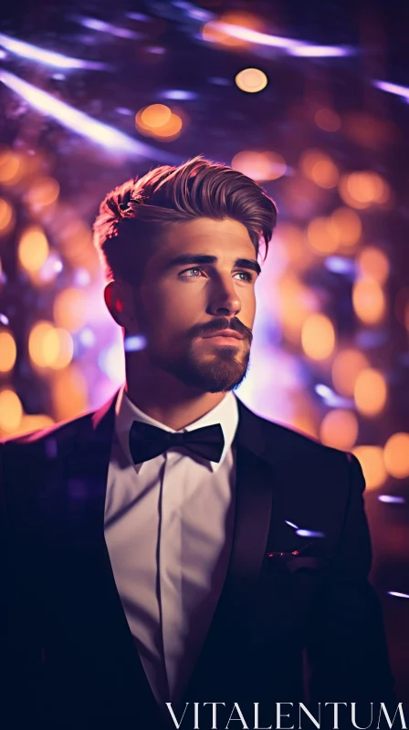 Stylish Young Man in Black Suit and Bow Tie Portrait AI Image