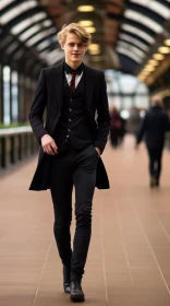 Stylish Young Man Walking in Black Suit | Portrait Photography