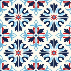 Traditional Floral Vector Pattern - Blue, Red, White