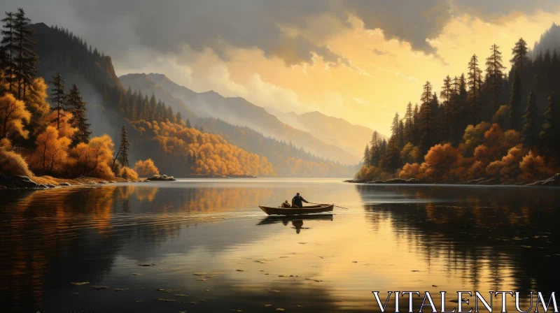 Tranquil Mountain Lake Landscape Painting AI Image