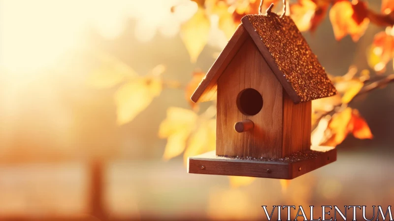 Autumn Forest Birdhouse at Sunset AI Image