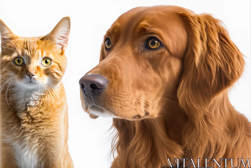 Brown Dog and White Cat Portrait | Close-up Photography AI Image