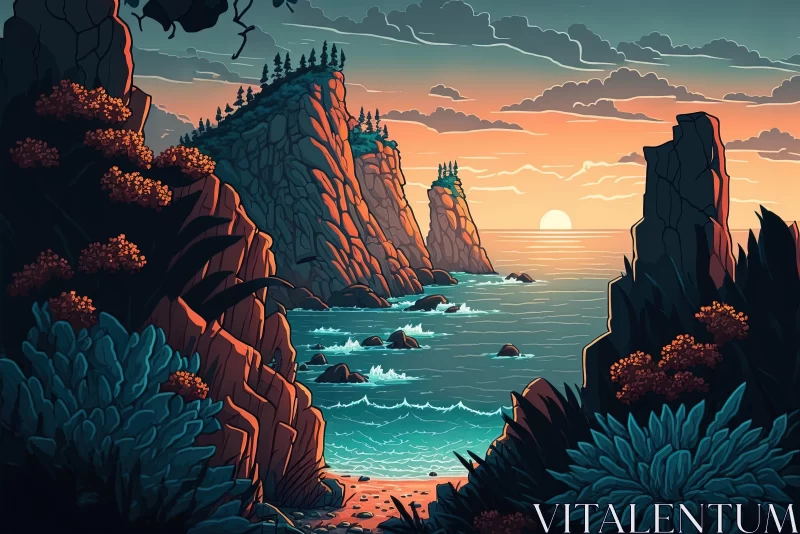 Captivating Desert and Rocky Cliffs Illustration | Coastal Landscapes AI Image