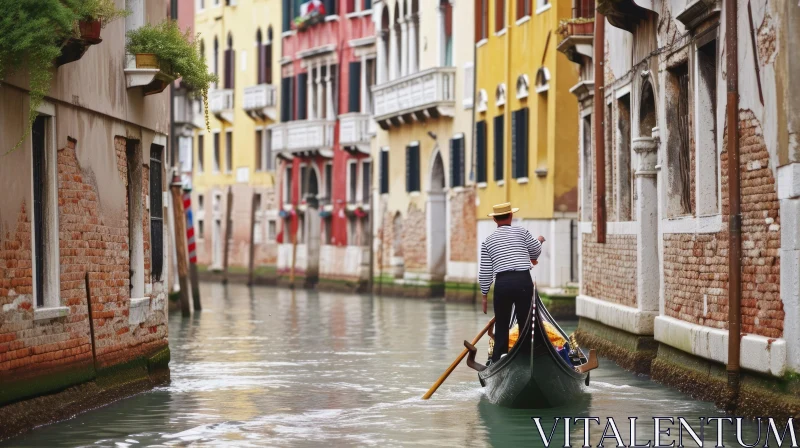 Captivating Gondolier Steers Gondola in Picturesque Venice AI Image