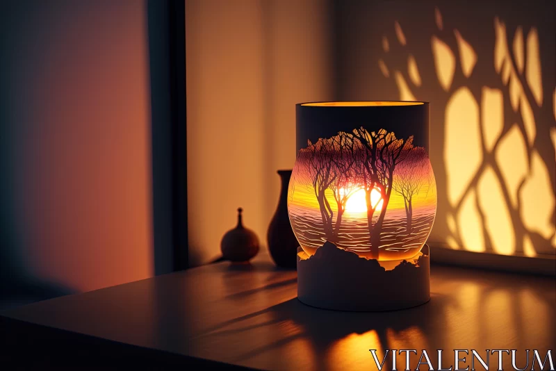 Captivating Hyperrealistic Lamp on Table | Dreamlike Woodcarvings AI Image