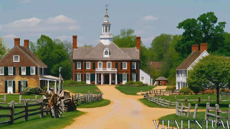 Colonial-Era Plantation Landscape with Majestic Brick House AI Image