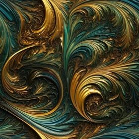 Intricate Vintage Damask Pattern with Metallic Gold and Teal Blue