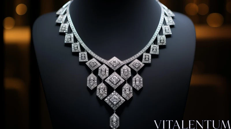 Luxurious Diamond Necklace - White Gold Geometric Design AI Image