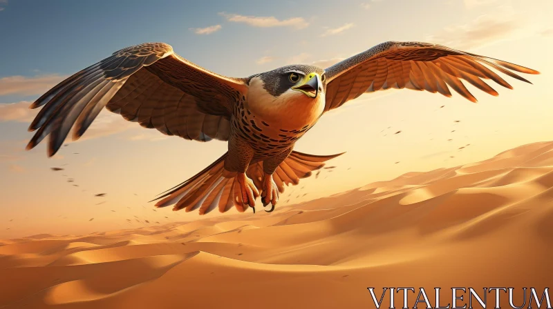 Majestic Falcon Soaring Over Desert Landscape AI Image