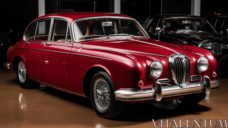 AI ART Red Jaguar Parked in an Old Room | Smooth and Polished Style