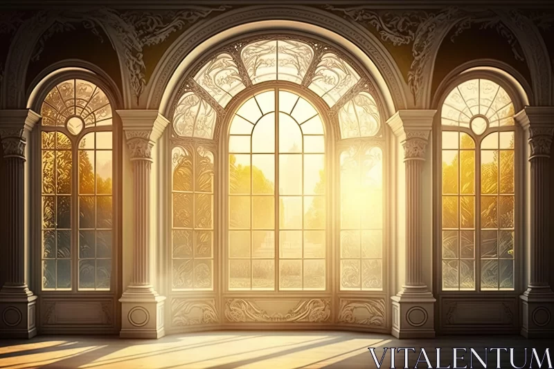 Sunlit Room with Arched Windows | Highly Detailed Realistic Art AI Image