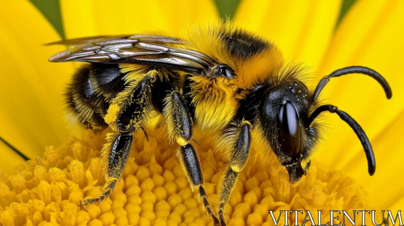 Bee Pollinating Yellow Flower - Nature's Beauty AI Image