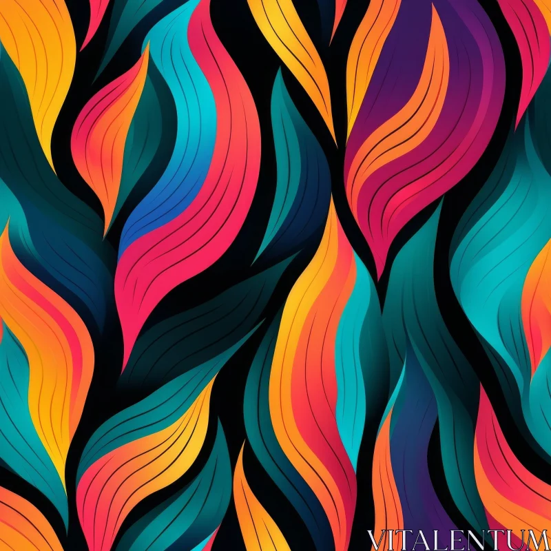 Colorful Waves Seamless Pattern on Black Background AI Image