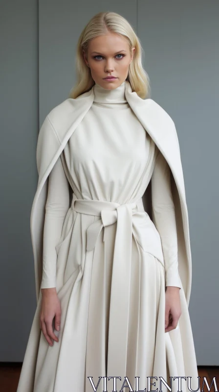 AI ART Elegant Woman in White Dress - Studio Portrait