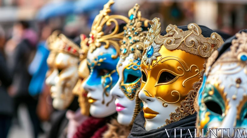 Enigmatic Group of People Wearing Venetian Masks AI Image