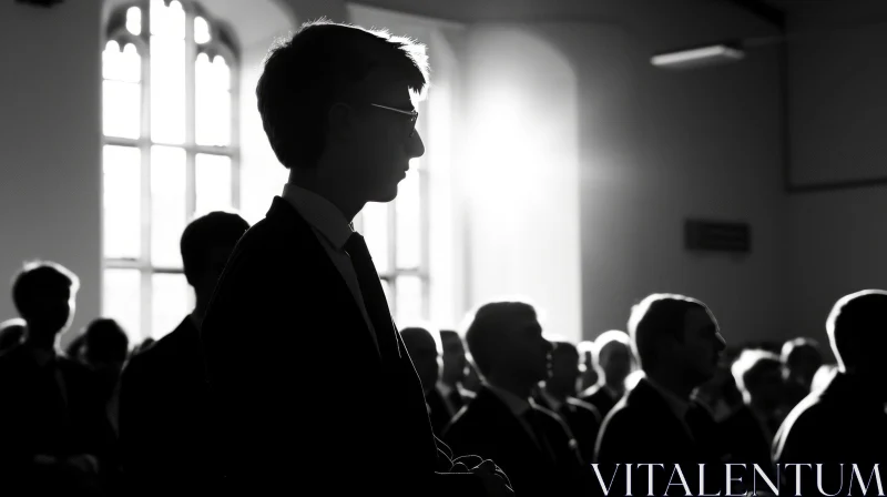 AI ART Enigmatic Portrait of a Young Man in a Grand Hall