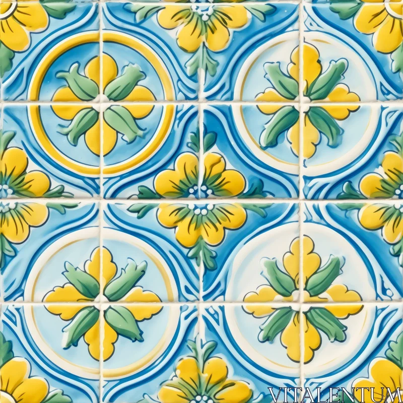 Floral Pattern Ceramic Tile - Symmetrical Design AI Image