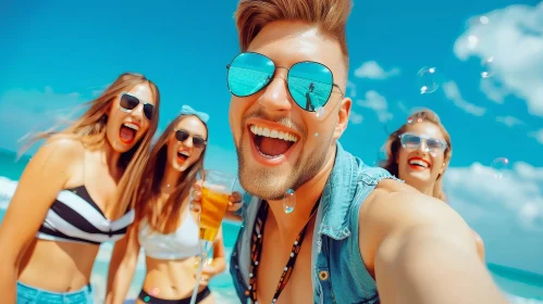 Friends Beach Selfie - Summer Fun with Sunglasses