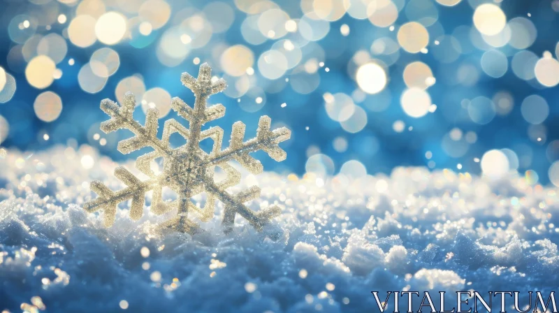Intricate Silver Snowflake on Snow - Festive Christmas Image
