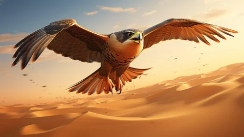 Majestic Falcon Soaring Over Desert Landscape