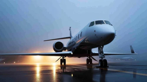 Nighttime Reflections: Stunning Private Jet on a Wet Runway