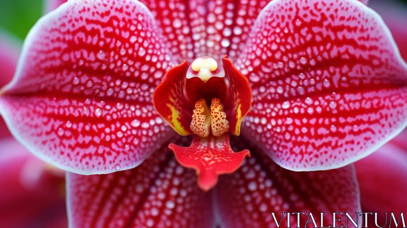 Red Orchid Flower Close-Up: Petal Details and Color Contrast AI Image