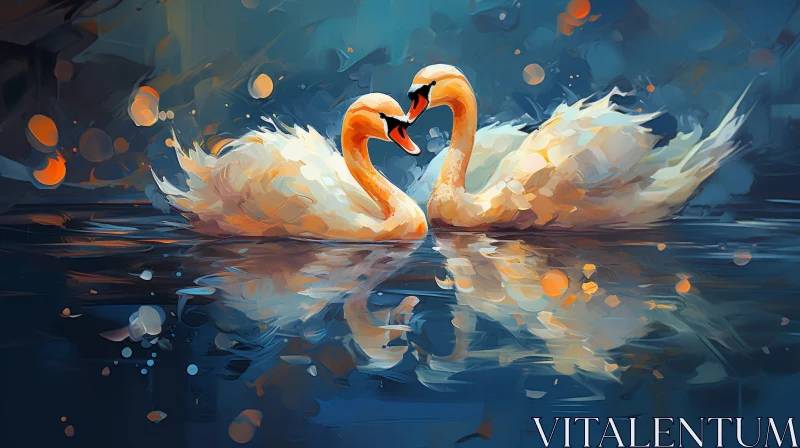 Romantic Swans in Lake Painting AI Image