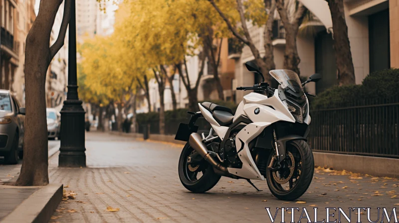Serene and Mysterious: Motorcycle Parked on a Street AI Image