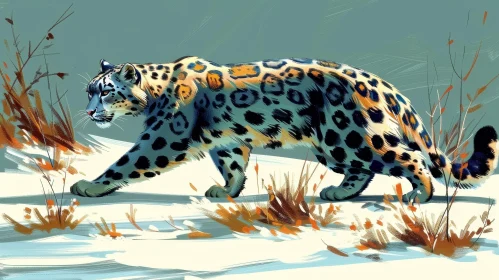 Snow Leopard in Snowy Landscape Digital Painting