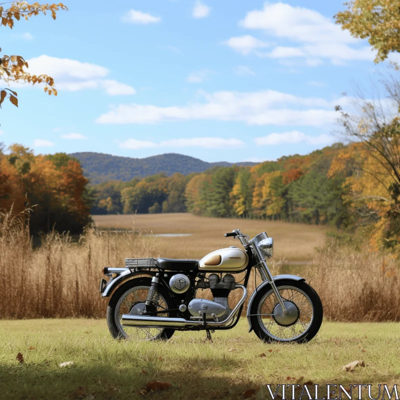 Timeless Elegance: A Captivating Motorcycle in a Pastoral Setting AI Image