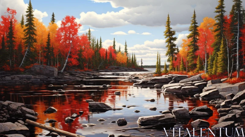 Tranquil River Landscape in Autumn AI Image