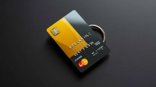 Black and Yellow Credit Card with Metal Ring - Secure Transactions