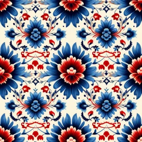 Blue and Red Floral Pattern on White Background