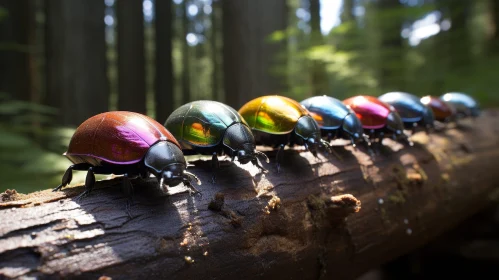 Colorful Beetles on Tree Branch - Natural Beauty Captured