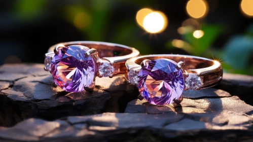 Elegant Rose Gold Rings with Purple Gemstones