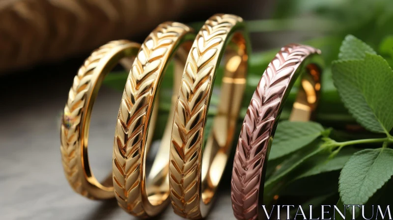 Exquisite Gold Bracelets on Wooden Surface AI Image