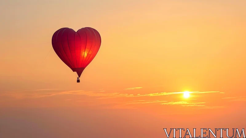 Heart-Shaped Hot Air Balloon at Sunset AI Image