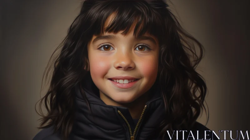 Joyful Young Girl Portrait in Black Jacket AI Image