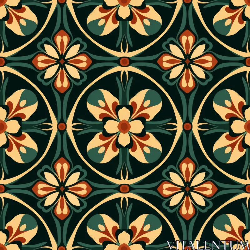 Moroccan Tile Pattern with Red, Yellow, and Orange Flowers AI Image
