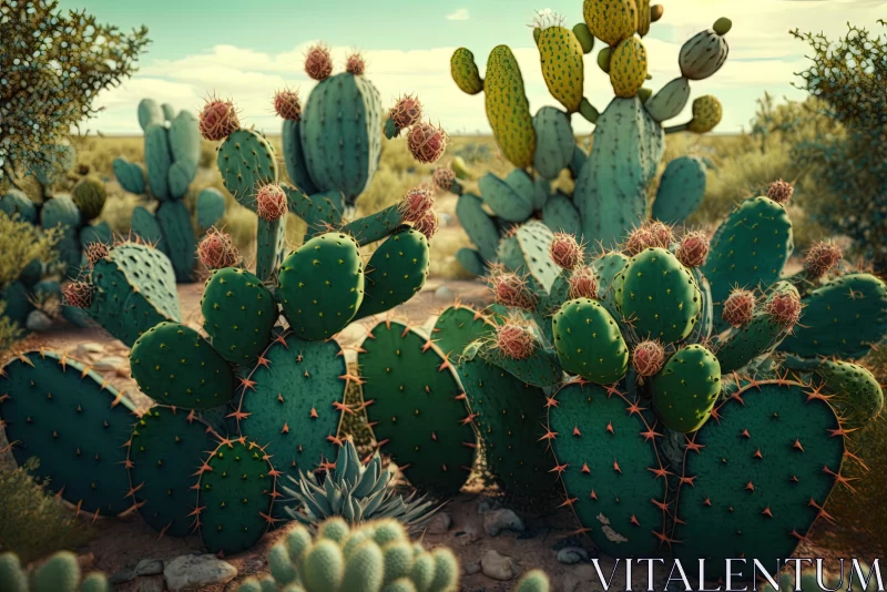 Nostalgic Desert Landscape with Intensely Detailed Cactus | 3D Rendering AI Image