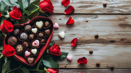 Romantic Heart-Shaped Chocolates on Wooden Background