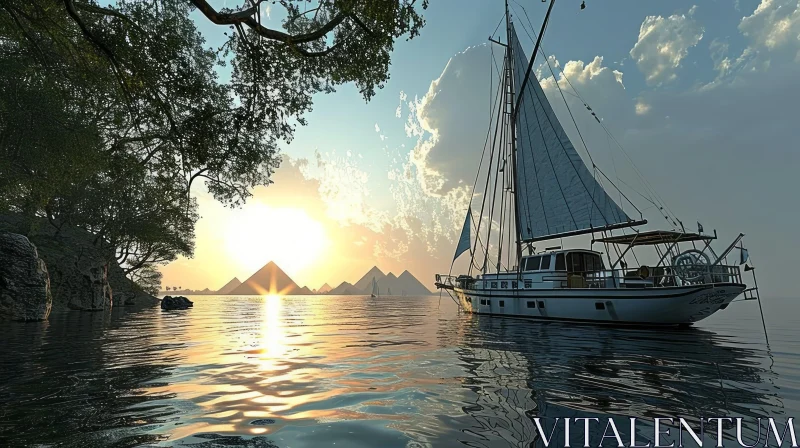 Tranquil Sailboat Landscape on a Calm Lake AI Image